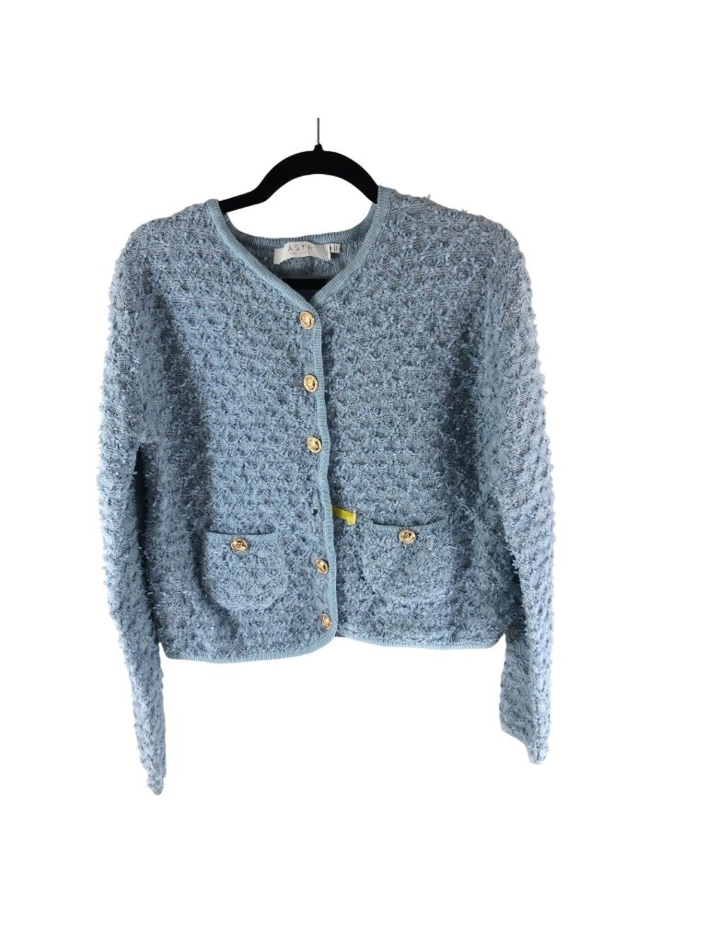 ASTR The Label Womens Cardigan Sweater Button Front Textured Preppy Light Blue M